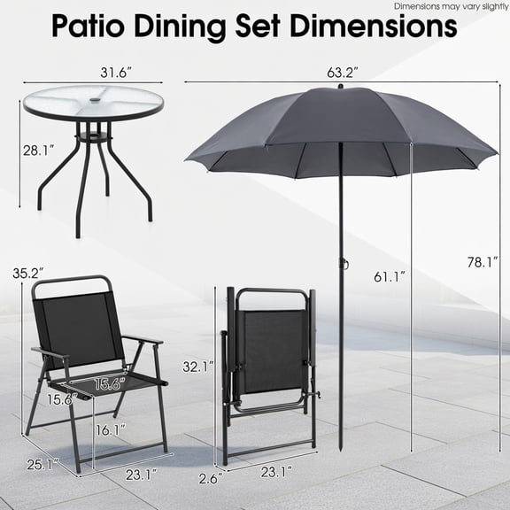 Resenkos 6 Pieces Patio Dining Set with Umbrella and Stackable Cushioned Chairs, Outdoor Dining Chair for Outside Patio, All Weather, Porch, Garden, Poolside