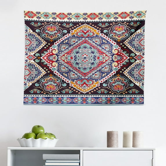 Ethnic Tapestry, Floral Ornament Round Mandala Paisley Inspired Retro Style, Fabric Wall Hanging Decor for Bedroom Living Room Dorm, 2 Sizes, Lavender Blue Indigo, by Ambesonne