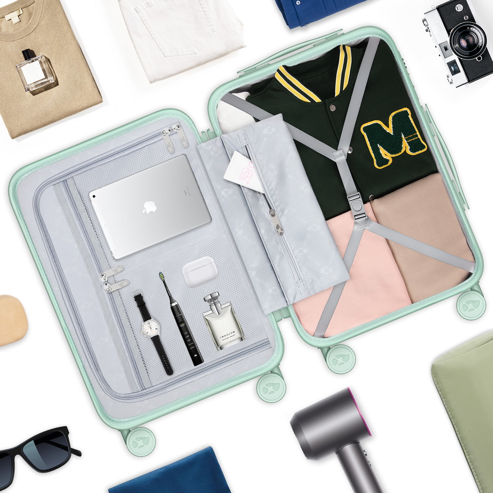 MGB Hardside 20“ Carry On Luggage with Spinner Wheels & Built-in TSA Lock, Durable Suitcase Rolling Luggage with Scratch-Resistant Surface, Carry-On 20-Inch Green