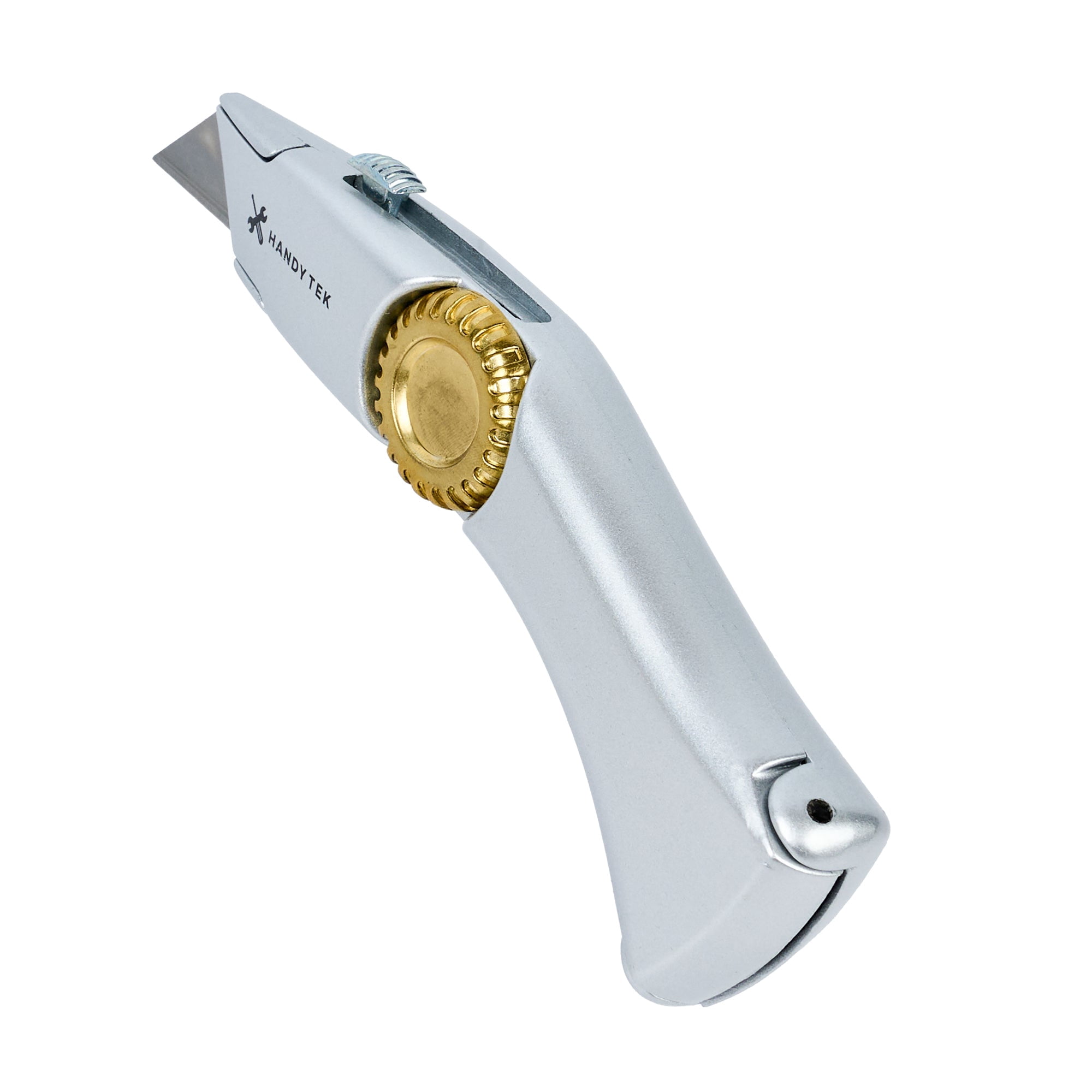 Handy Tek Quick Change Blade Razor Knives, 6 Folding Utility Knives - Includes 6 Sharp Blades, 19 mm Wide, Silver Zinc Box Cutters, Wheel Lock Design, Heavy-Duty - Restaurantware