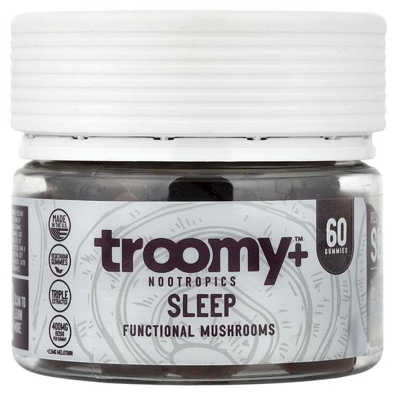 Troomy Nootropics Sleep, Functional Mushrooms Gummies, Black Raspberry, 60 Gummies