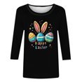 thumbnail image 5 of LYEAA Easter Celebration 3/4 Sleeve T-Shirt Women Cotton Round Neck Top Cute Bunny Graphic Spring Seasonal Gift Idea Casual Wear Black XXL, 5 of 5