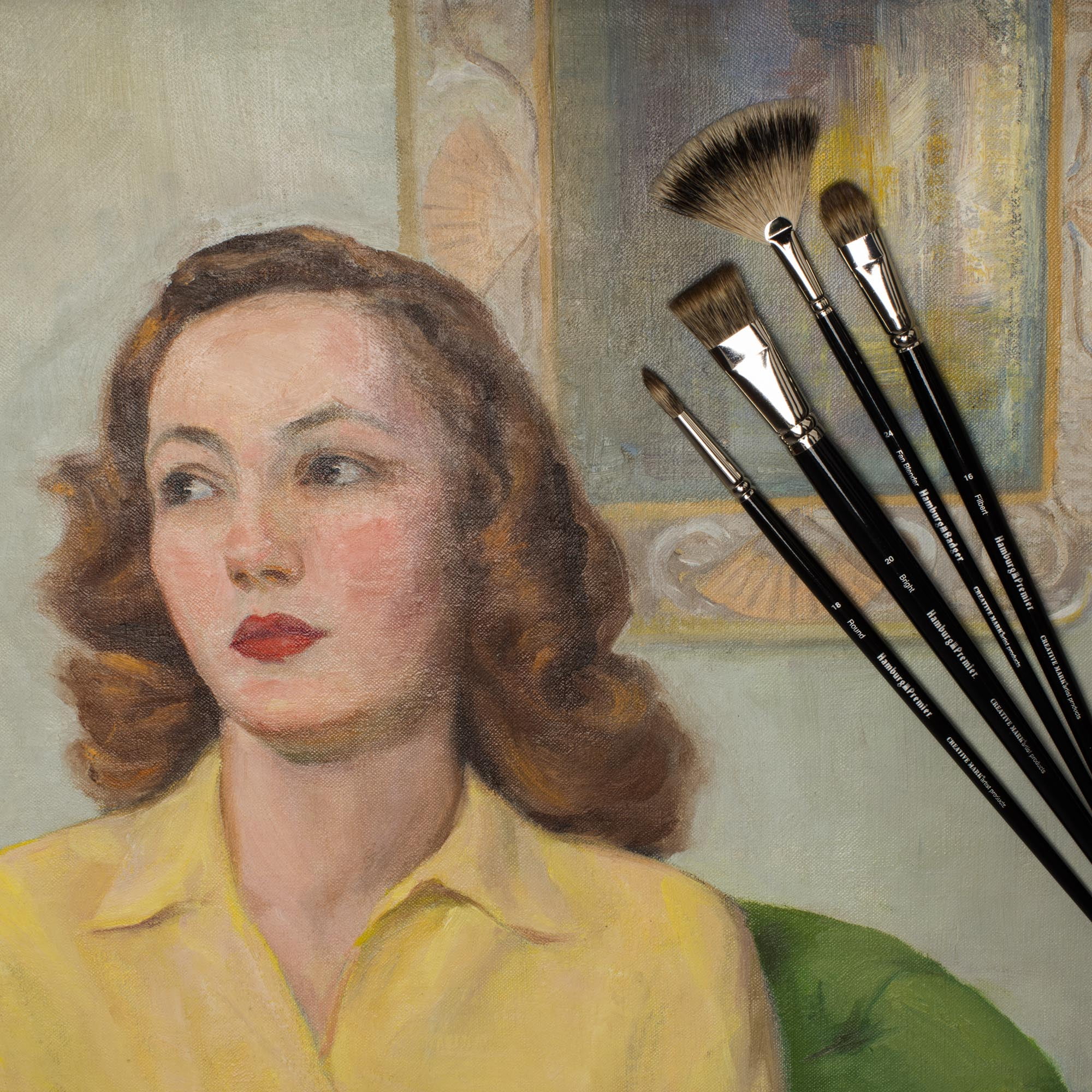 Creative Mark Hamburg Premiere Professional Oil Painting Brushes - Flat #14 Oil Paint Brush - Handmade in Germany, Natural & Synthetic Hair Blend, Long Triple-Lacquered Birch Handle