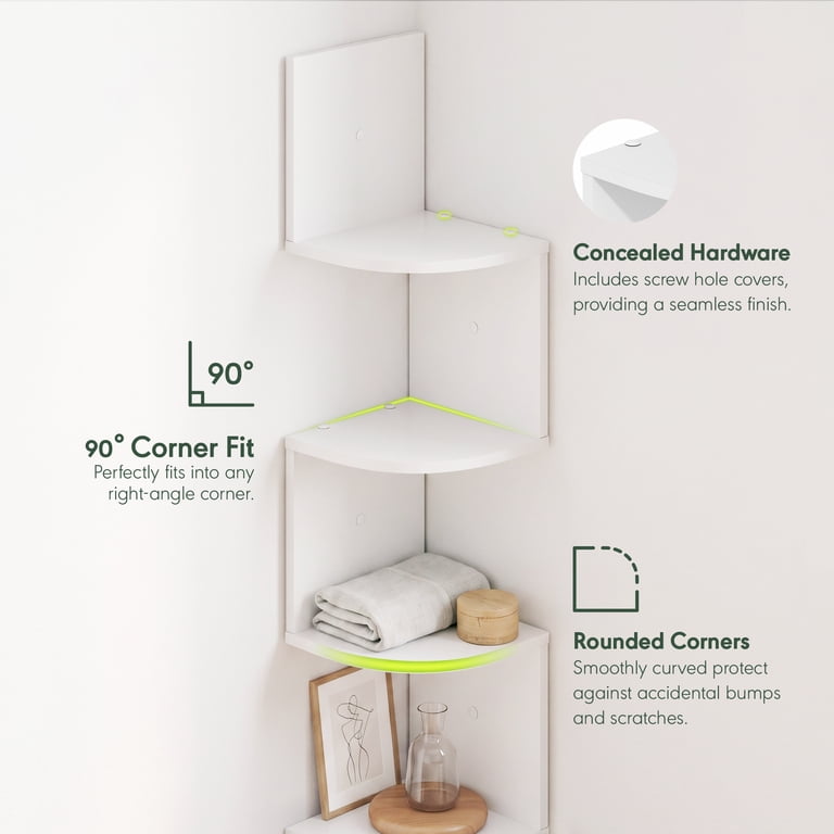 Furinno 5-Tier Floating Corner Shelf, White photo 5