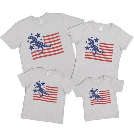 

7 ate 9 Apparel Matching Family 4th of July Shirts - Dino Flag Dinosaur USA Grey T-Shirt 5T