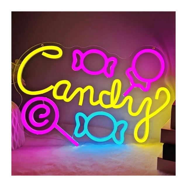 Letreros De Neón De Caramelo Para Decoración De Pared, , Tienda De Piruletas De Caramelo, Fiesta Familiar, Interruptor De Atenuación USB, 39cm×27.3cm