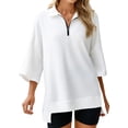 thumbnail image 4 of 3/4 Sleeve Solid Color Women Casual Loose Half Zipper Oversize Sweatshirt Hoodies, 4 of 7