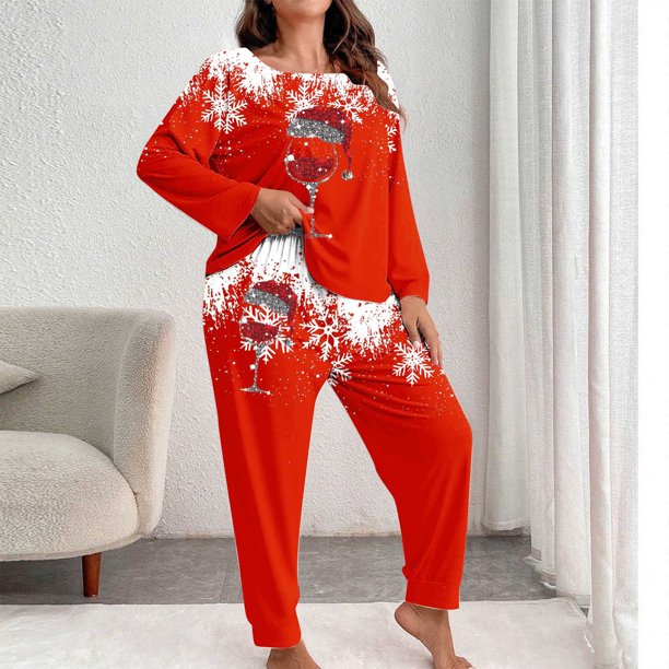 Conjunto de pantalones y blusa de poliéster para mujer, de manga larga, con estampado de moda, informal, para estar en casa, talla grande