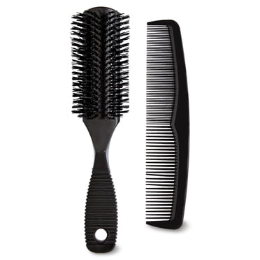 Equate Synthetic Bristle Styling Brush and Comb Set, Black, 2 Pieces