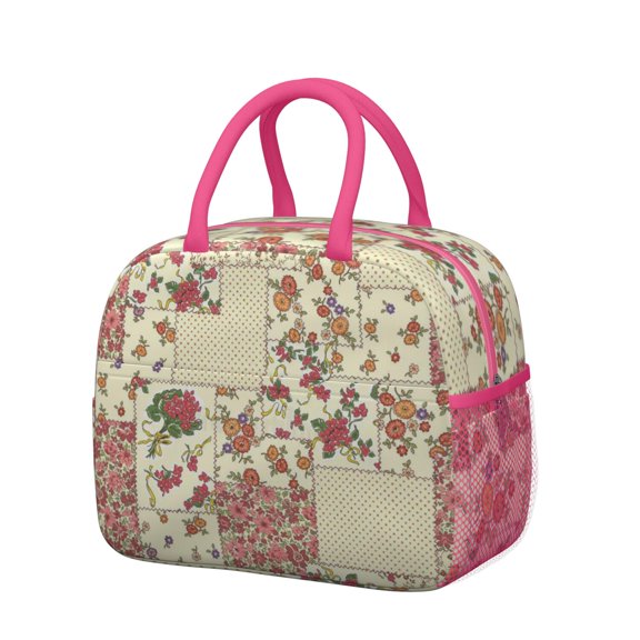 Womens Pioneer Flower Floral Print Pattern Lunch Box for Work,Insulated Lunch Bag for Women,Loncheras Para Mujer,Leakproof Adult Lunch Bag for Work,Beach,Travel,Picnic,Camping