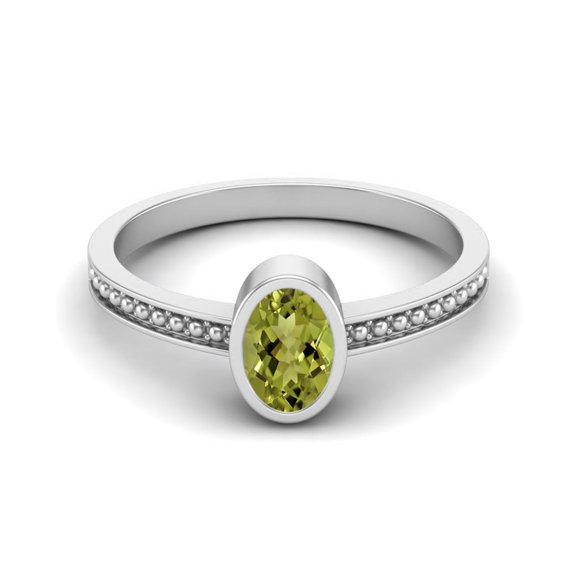 6X4mm Oval Peridot 925 Sterling Silver Beaded Shank Mother's Day Gift Ring