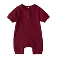 thumbnail image 1 of Newborn Baby Short Sleeve Jumpsuit Solid Color Knit Rib O Neck Button Romper, 1 of 6