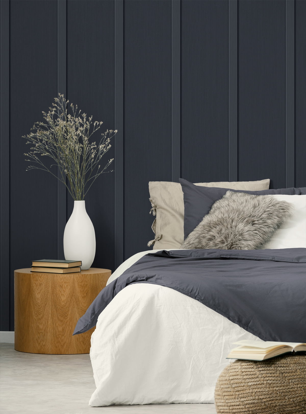 Seabrook Designs  Faux Board & Batten Prepasted Wallpaper 20.5 in. W x 33 ft. L - Dark Blue