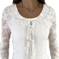 thumbnail image 4 of BXSRUTA Women's Casual Long Sleeve Blouses Round Neck Solid Color Lace Bandage Pullover Tops, 4 of 5
