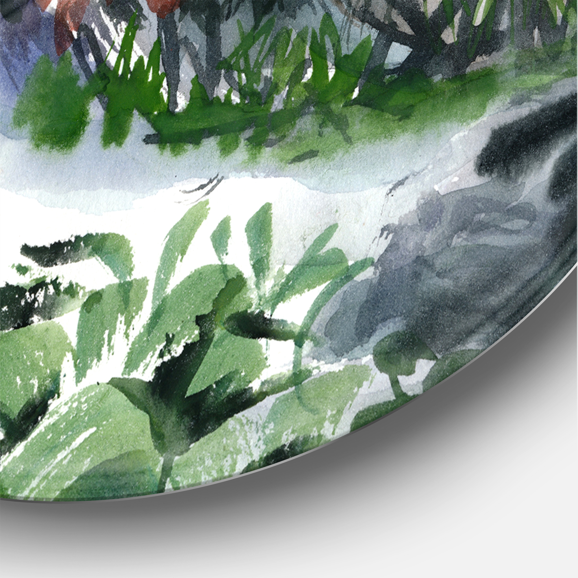 Designart 'Abstract Tropical Plants Oasis' Farmhouse Circle Metal Wall Art 23x23 - Disc of 23