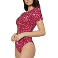 thumbnail image 2 of Haiem Pink Glitter Women's Crew Neck Short Sleeve Bodysuit Tops Stretchy Slim Basic-X-Large, 2 of 9