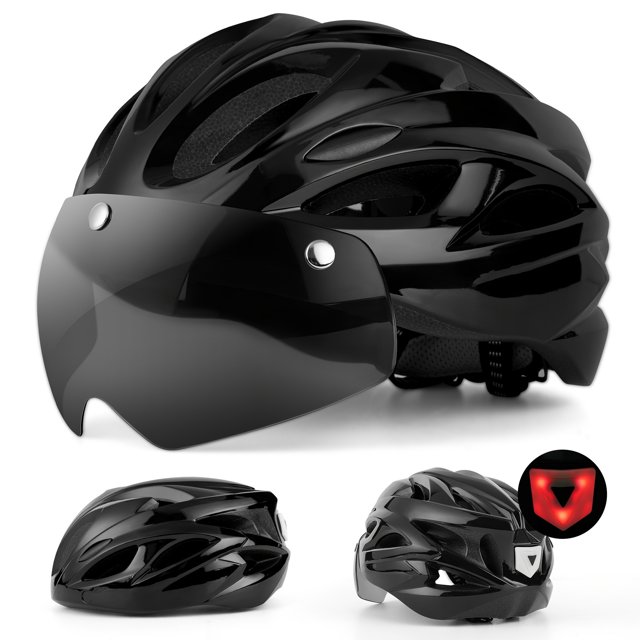 QJUHUNG 1PC Lightweight Adult Bike Helmet - Adjustable Fit Integrated Light Detachable Visor Ideal for Mountain and Road Cycling Fits Head Sizes 22-24 Inches with Replacement Pads