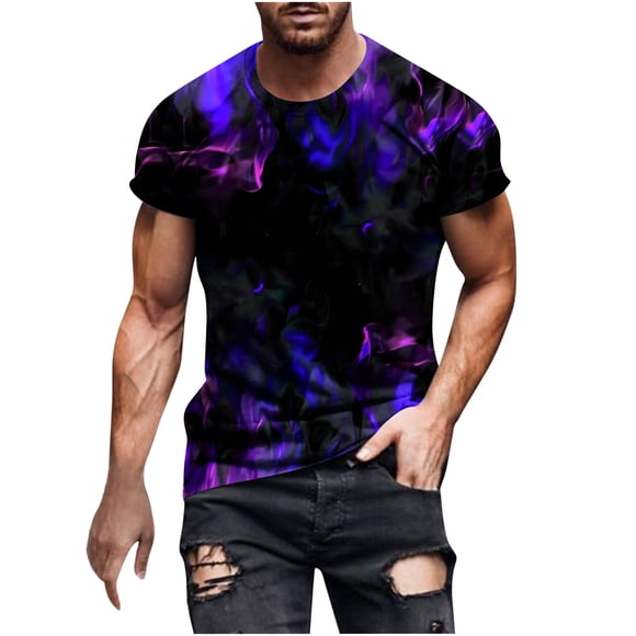 Camisas de Manga Larga para Hombres Blusa de Cuello Redondo de Impresión Cómoda, Camisa Casual de Poliéster para Uso Diario, de Fiesta Y de Primavera de Verano