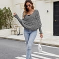 thumbnail image 3 of SWSMCLT Women's Billowy Pullover Sweater Casual Elegant Date Deep V Neck Convertible Batwing Sleeve Knit Knitwear Grey Small-X-Large, 3 of 3