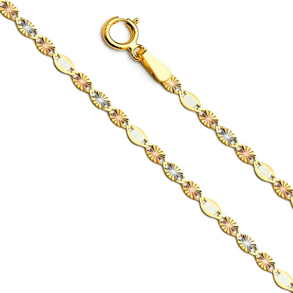14k Tri Gold 2.1mm Star Stamped Solid Mirror Chain Link Necklace 18" Jewelry Female Unisex