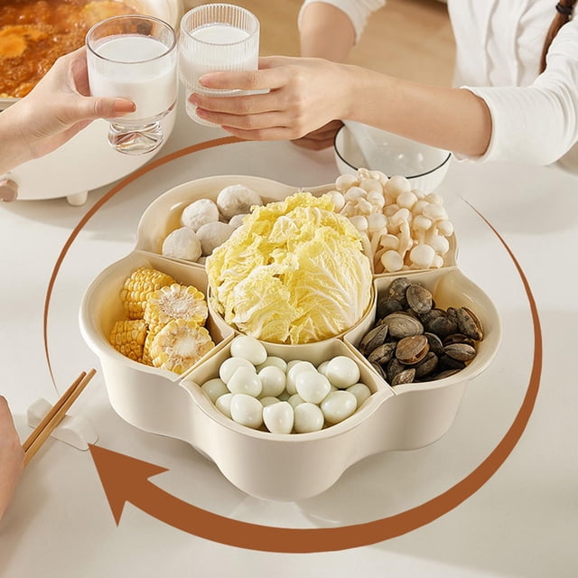 Bandeja para servir dividida, bandejas para verduras para servir en compartimentos para fiestas, plato para servir dividido giratorio de 360 degree para cen perfecl Bandeja de servicio dividida