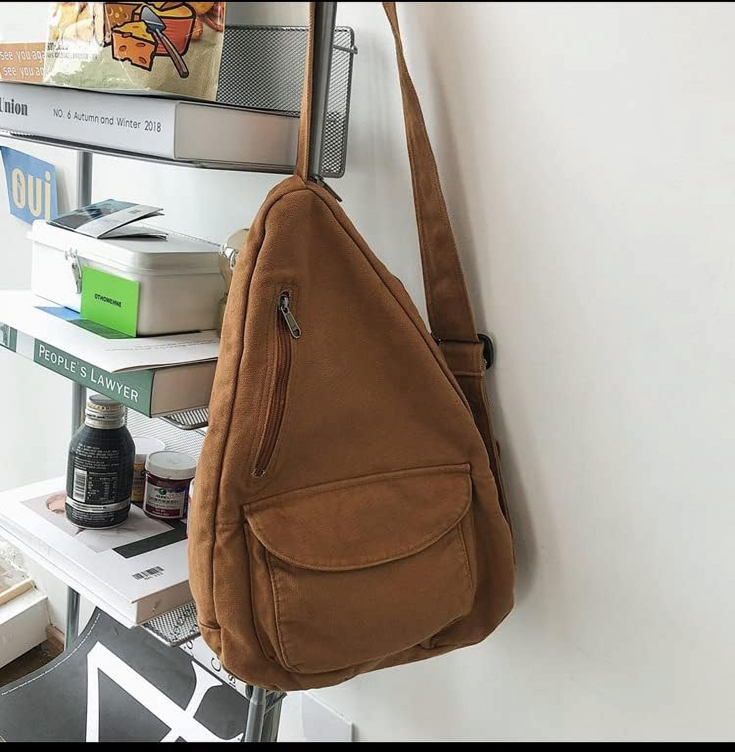 Canvas Sling Bag Backpack, Crossbody Shoulder Chest Bag with Adjustable Strap for Men Women Travel Hiking