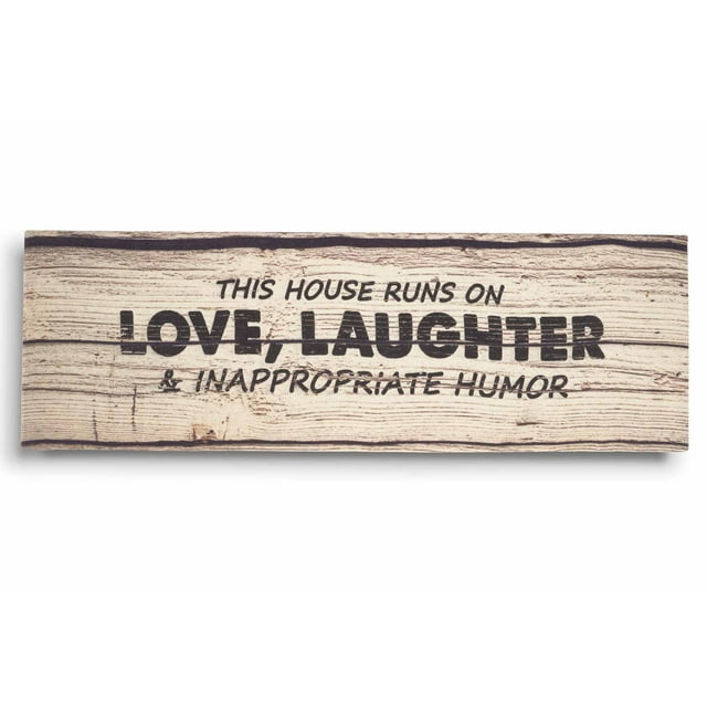 Inkdotpot Stretched Canvas Quotes Wall Art Decor, This House Runs On Love, Laughter & Inappropriate Humor Wall Decor- 6 x 17 Rustic Wall Art Sign- Farmhouse Decor Faux Plaque Sign