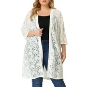 MODA NOVA Junior's Plus Cardigan Lace Open Front 3/4 Sleeve Bolero Cardigan White 2X