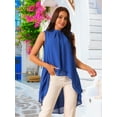 thumbnail image 4 of DARING DIVA Women's Tie Back High Low Mock Neck Blouse Tops XL Royal Blue, 4 of 8