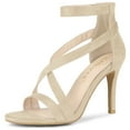thumbnail image 1 of Sandalias de Tacón de aguja Allegra K con Correa de Tobillo Cremallera para Mujeres Beige 39, 1 of 6