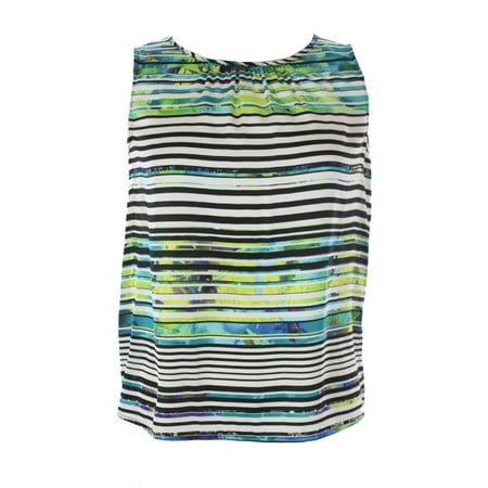 Nine West Green Multi Sleeveless Gathered Neck Blouse XS