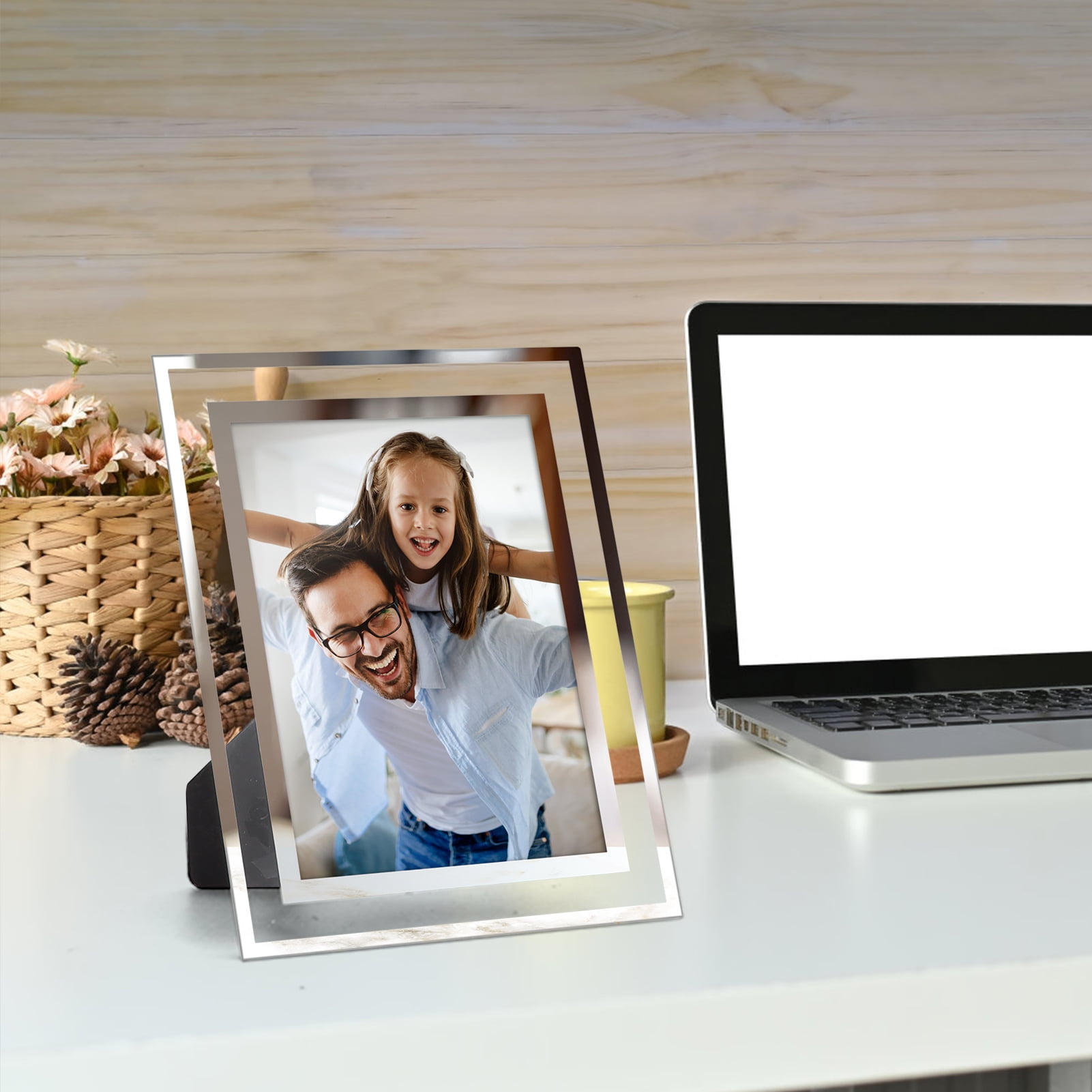 12 Pack 5x7 Glass Picture Frames Set, Clear Floating Photo Frames for Desktop Display, Gift for Father' s Day or Wedding