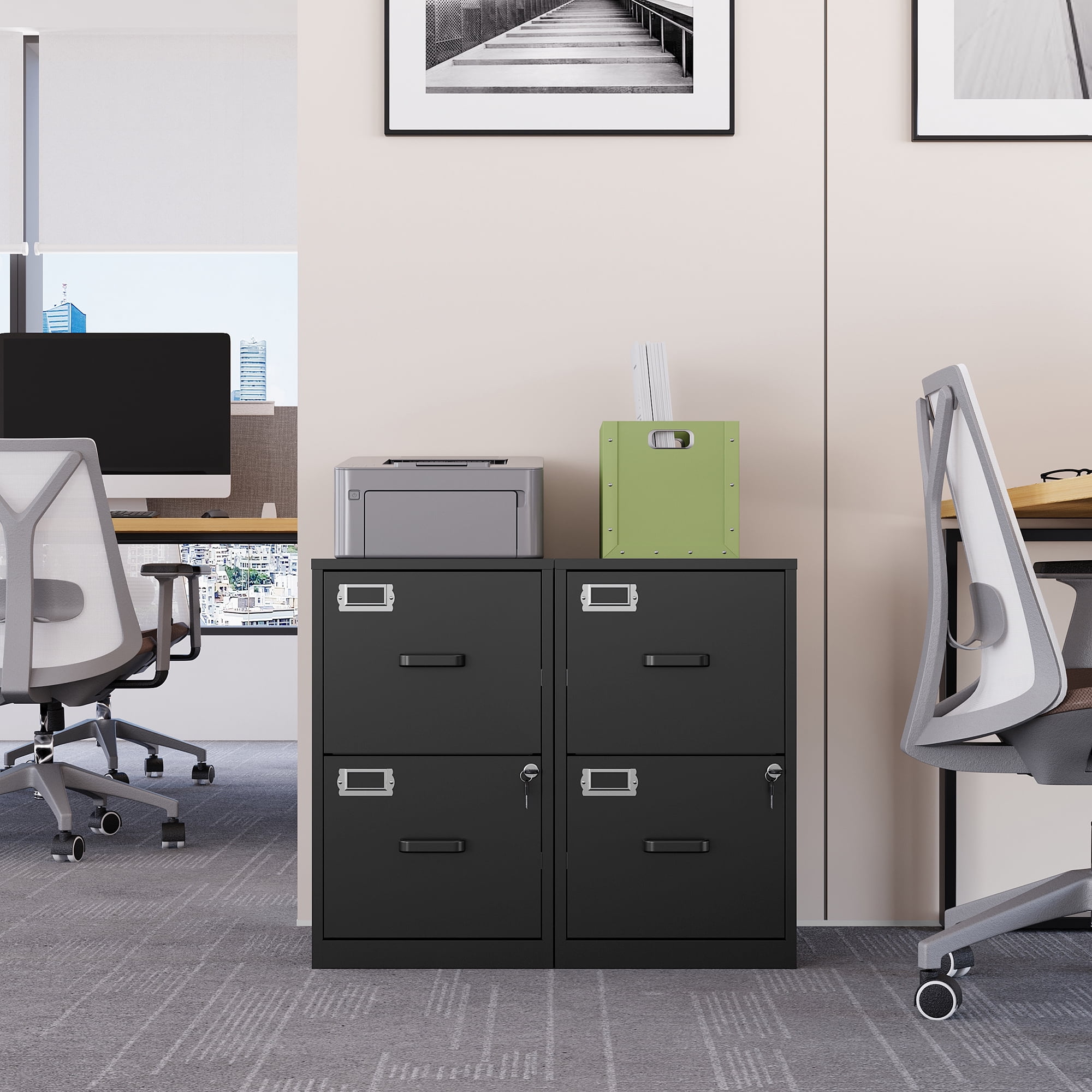 AUHUP Metal File Cabinet with 2 Drawers, Steel Filing Cabinets with Lock for Home Office Legal/Letter/A4 File, Black, Assembly Required