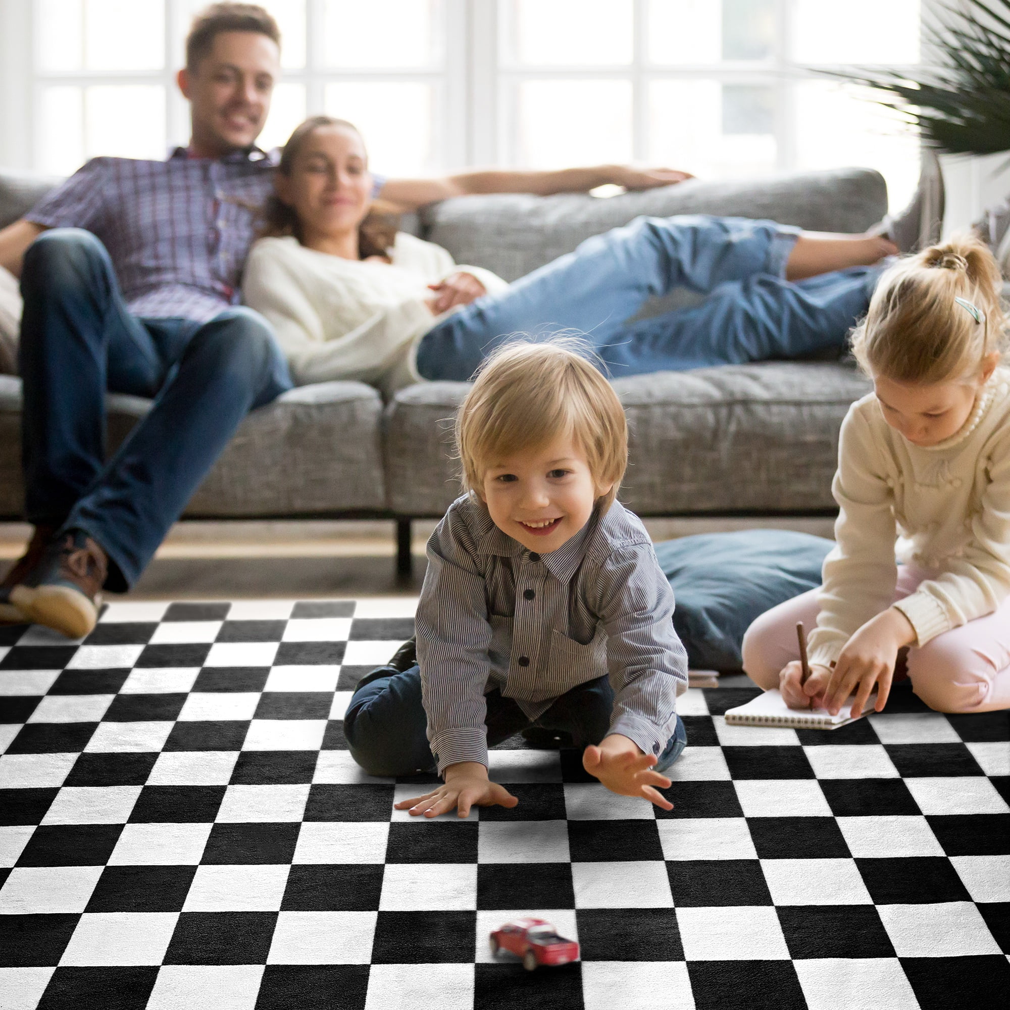 Arogan Checkered Area Rug for Living Room Bedroom Washable Rug, Black and White,4' x 6'
