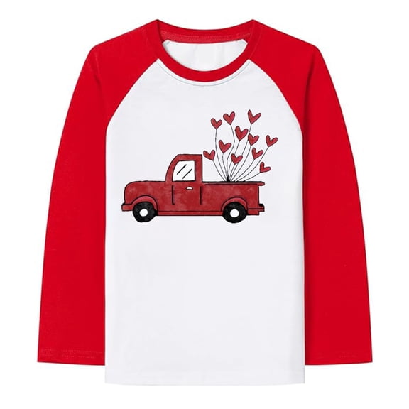 KKBOTIVE Boys Long Sleeve Shirt, Casual Car Print T Shirt Round Neck Valentine's Day Tops for Kids Festive Clothing, Watermelon Red Size:7-8 Years