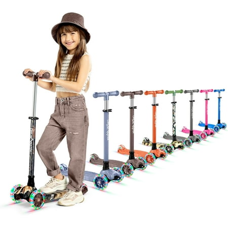 Lifemaster Kids Scooter – Children and Toddler 3 Wheel Kick Scooter – LED Wheel Lights Illuminate when Rolling– Adjustable Handlebar – Indoor and Outdoor - Real Tree