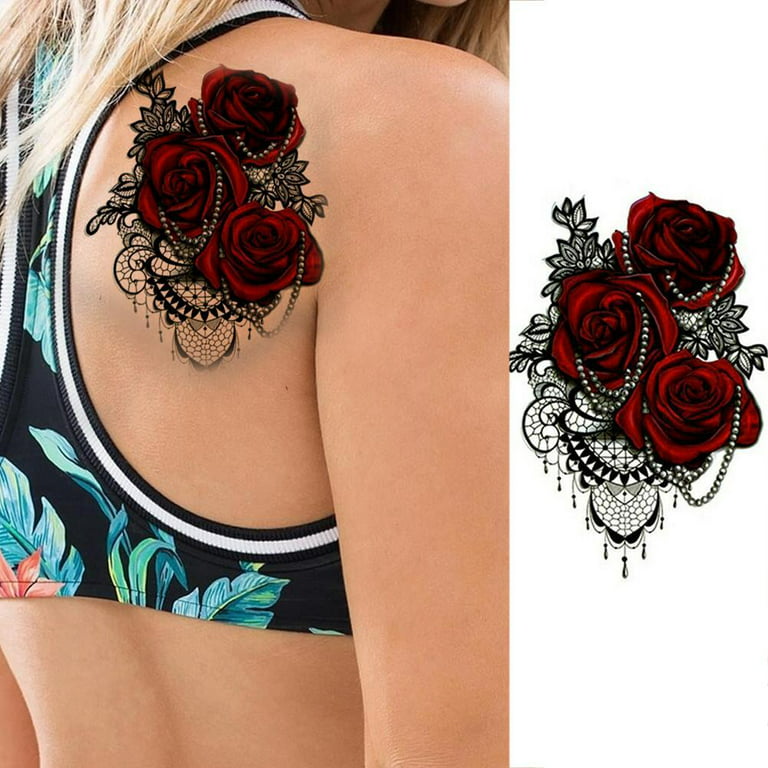 Tattoo Women Body Art Painting Arm Leg Tattoo Sticker 3d Fake Black Rose  Waterproof - Tattoo Stencils - AliExpress