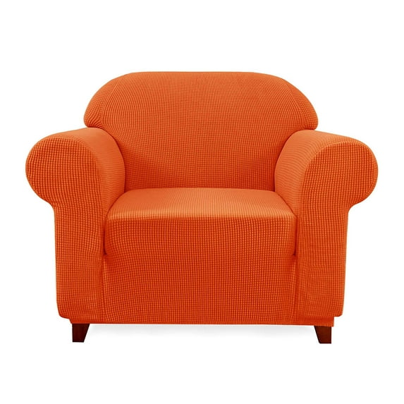 Subrtex 1-Piece Jacquard high Stretch Couch slipcover, Furniture Protector for Sofa, Spandex Washable 1 Seater Cushion Cover Coat (Chair, Orange)
