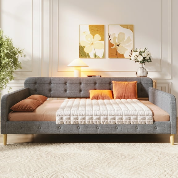 MODERNLUXE Upholstered Queen Size Daybed, Sofa Bed for Living Room, Gray
