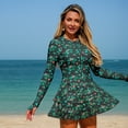 thumbnail image 4 of OBEEII Womens Long Sleeve Swimwear One Piece Rash Guard Swimsuits Dress Zip Front Surfing Bathing Suit Skirt with Shorts, 4 of 8