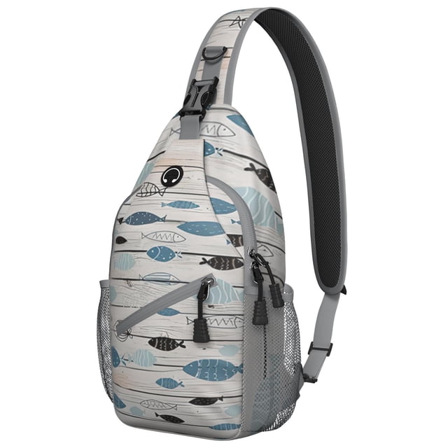 Funny Nautical Shark and Marine Life Cartoon Pattern Lightweight Travel Sling Backpack Durable Multipurpose Crossbody Bag for Hiking Beach and Daily Use