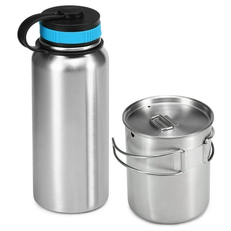 

1000ml Stainless Steel Insulated Water Bottle with 700ml Water Cup Hanging Pot for Outdoor Survival Camping Hiking Backpacking
