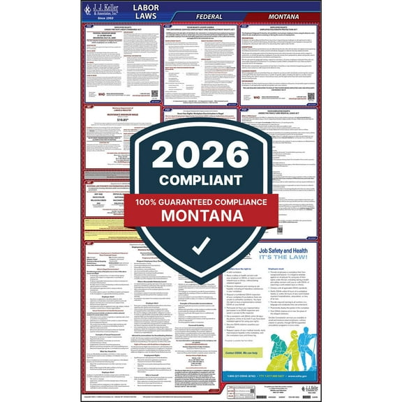 Montana Labor Law Poster, All-in-One OSHA Compliant MT State & Federal Laminated Poster (24" x 40" English)