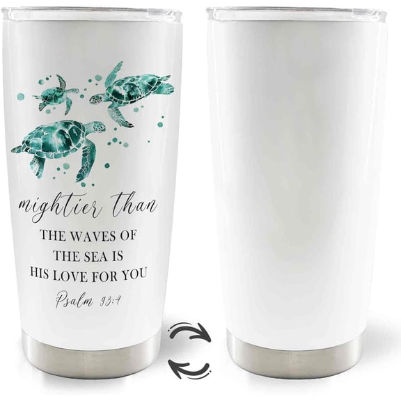 Christian Sea Turtle 20oz Travel Coffee Mug Tumbler, Christian Gifts for Women, Sea Turtle Gifts, Marine Biology Ocean Bible Verse Religious Stainless Steel Tumbler with Lid and Straw