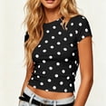 thumbnail image 7 of SAWOBUUN Women Cute Polka Dot T Shirt Short Sleeve Slim Stretch Crew Neck Trendy Summer Top, 7 of 7