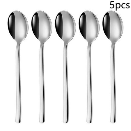 

QIFEI Spoons 5Pcs Stainless Steel Korean Spoons Korean Soup Spoons with Long Handles Rice Spoon Asian Soup Spoon for Home Kitchen or Restaurant 16.5*3.4cm