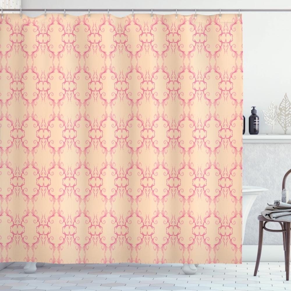 Peach Shower Curtain, Abstract Soft Toned Pattern of a Victorian