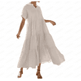 thumbnail image 1 of Women's Summer Casual Dress with Pockets - V-Neck Solid Color Short Sleeve, Fold Waist Lightweight & Machine-Washable, 1 of 7