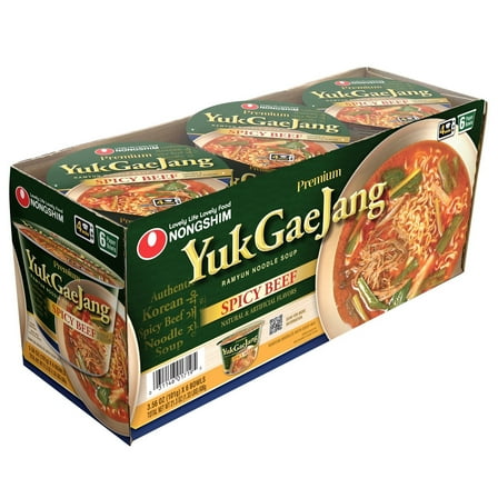 Nongshim Premium YukGaeJang Ramyun Noodle Soup, Spicy Beef, 3.56 Ounce (6 Count)