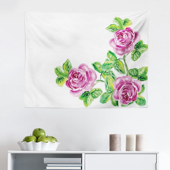 Watercolor Flower Tapestry, Hybrid Garden Floret Composition Heathers and Stocks Abstract Art, Fabric Wall Hanging Decor for Bedroom Living Room Dorm, 2 Sizes, Pink Green, by Ambesonne